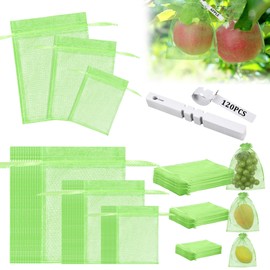 Reallnaive 120 Pcs Fruit Protection Bags 3 Size Green Mesh Bags for Fruits Vegetables with 120 Pcs Plant Label Drawstring Mesh Pest Barrier Netting Cover for Veggies Garden