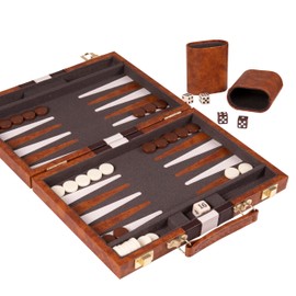 Premium Backgammon 11 Inches Small Brown - Backgammon Sets for Adults and Kids - Leatherette Back Gammon Board Game Set - Travel Backgammon Set Board Encased with Accessories