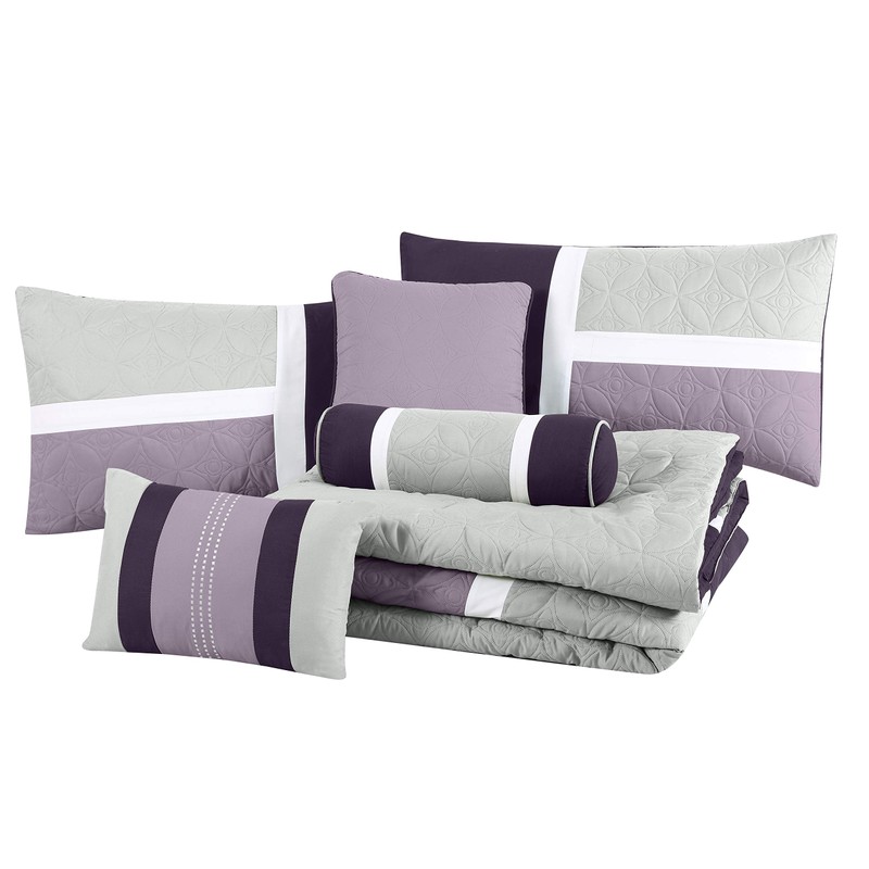 Chezmoi Collection 7-Piece Quilted Patchwork Comforter Set (Queen, Lavender Purple)