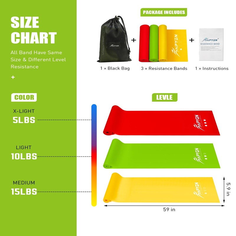 Resistance Bands, Elastic Exercise Bands for Physical Therapy Yoga Pilates