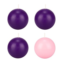 Mega Candles 4 pcs Unscented Christmas Advent Candles Set, Hand Poured Premium Wax Round Ball Candle 3 Inch Diameter, Holidays, Festivities, Devotional, Church, Wreath, Party, Gifts
