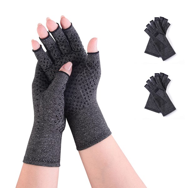 2 Pairs of Osteoarthritis Gloves, Fingerless Gloves, Rheumatism Compression Gloves, Arthriti Gaming Gloves, Rheumatic Pain Relief, RSI, Carpal Tunnel Syndrome (M, Non-Slip)