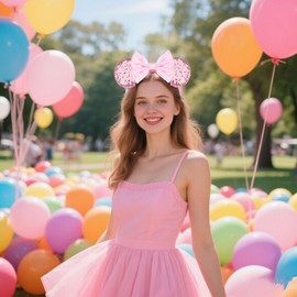 HAMUTH Pink Bow Mouse Ears,Mouse Ears Headband Hairs Accessories for Women Girls Kids,Bow Birthday Decorations for Party Trip Parks CospLay Accessories