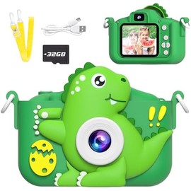 Selfie Kids Camera,Dinosaur Christmas Birthday Gifts for Kids, 1080P HD Digital Video Camera with 32 GB SD Card for Toddlers, Practical Children Toys for 3 4 5 6 7 8 9 Years Old Boys Girls