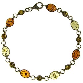 8" inch/20cm Baltic amber and sterling silver 925 ladies' multi-coloured bracelet