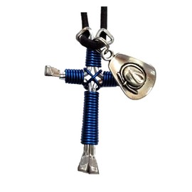 Show Me Country Royal Blue Horseshoe Nail Cross Necklace w/Hat Charm