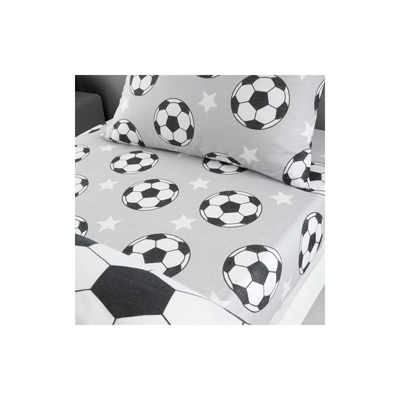 Catherine Lansfield Brushed Cotton Football Stars Single Fitted Sheet Grey