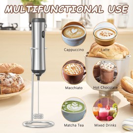 DTB TECH Stainless steel mini rechargeable foam maker and electric mixer Foam coffee, frappuccino latte, milk, hot chocolate, cappuccino and matcha powder for a delicious taste (Stainless Steel)