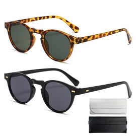 Biglumin 2pcs sonnenbrille mit uv schutz Polarisierte Sonnenbrille Damen Herren Retro Vintage Runde Quadratische Unisex UV400 Schutz damen kleines gesicht Mit Aufbewahrungsbox Fahren im Freien