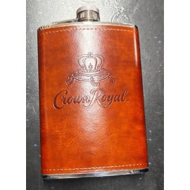 Crown Royal Limited Edition Stainless Steel Leatherbound 8oz Hip Flask
