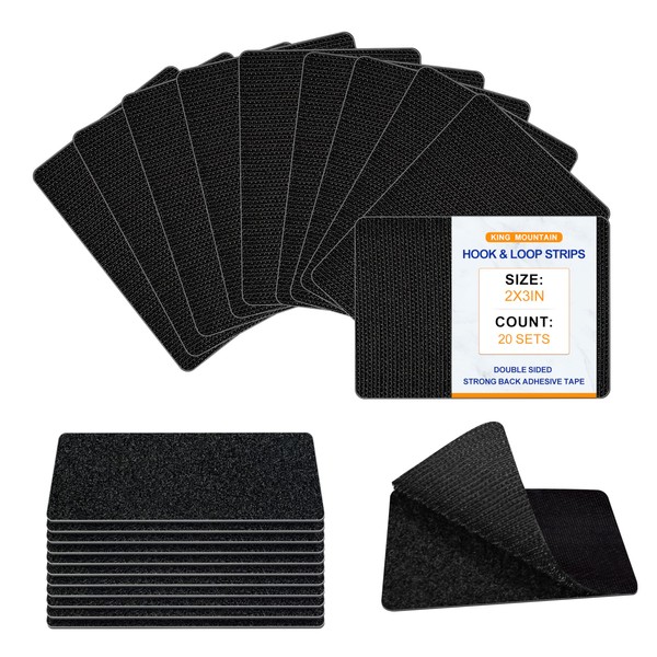 KING MOUNTAIN 2x3 Inch Hook and Loop Strips with Adhesive,