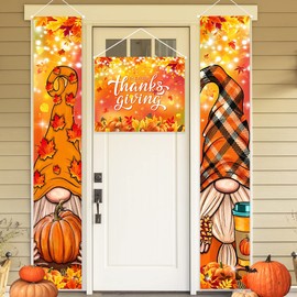 Fall Decorations - Happy Thanksgiving Fall Porch Decoration Hanging Banner Pumpkin Gnome Front Porch Sign for Fall Thanksgiving Decorations Background Sign