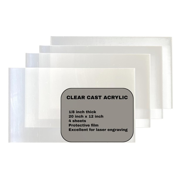 Clear Cast Acrylic Sheets 4 Pack of 12x20’’ 1/8" Thick