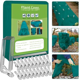 Plant Covers Freeze Protection, 10ft x 30ft 1.41 oz/yd² Frost Cloth Plant Blankets Floating Row Covers with 20 Stainless Steel Clips for Winter Plants Gardens Frost/Sun Pests Protection, Dark Green
