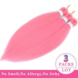 Pink Braiding Hair Pre Stretched 20inch Kids Braiding Hair Pre Stretched Colored Hair Extensions For Braiding Light Pink 3Packs Soft Yaki Braiding Hair Hot Water Setting(#pink,3Packs,20inch)