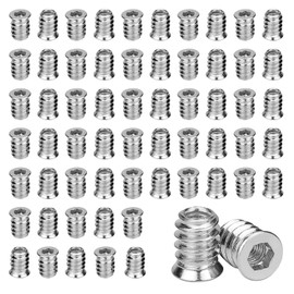 B-0105 Pack of 60 Screw-in Nuts M6 Threaded Insert Screw Nut Helicoil M6 Sleeve Nut M6 Screw-In Sleeve Threaded Socket Wood Steel Hexagonal Nut M6 x 20 mm for Wooden Furniture