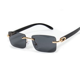 Street Knitted Black Tint Mens Rectangle Luxury Hip Hop Buffs Gold Frame Rimless Sunglasses