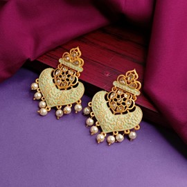 Efulgenz Indian Earrings for Women Indian Jewelry Bollywood Antique Gold Tone Faux Pearl Crystal Kundan Dangle Wedding Earrings Set