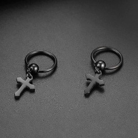 Flongo Men's Creole Earrings, Women's Earrings, Stainless Steel Stud Earrings, Silver, Black, Gold, Multicoloured Stud Necklace, Crucifix Pendant, Vintage, Stainless Steel, Black