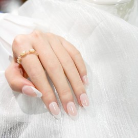 COLOR ELEMENT White French Tip Press On Nails Almond, Short Almond Press On Nails Short Fake Nails With Designs False Nails, Reusable Natural ABS Nails Press Ons Short (Classic French Tip)