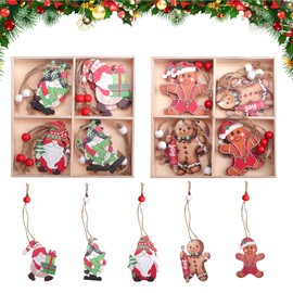 Zfseyuh Pack of 24 Christmas Tree Decorations, Wooden Pendants, Tree Decoration, Gingerbread Man, Christmas Tree Decoration, Gnome Christmas Pendant for Christmas Trees, Windows