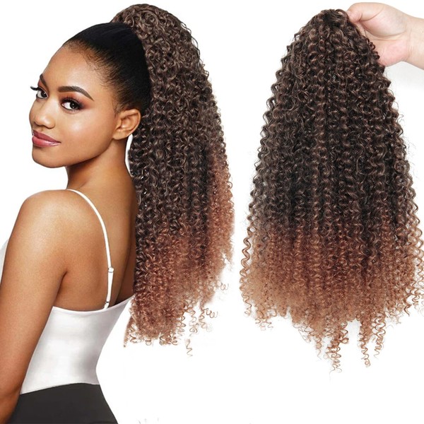 GOTEFERBE 18 Inch Kinky Curly Drawstring Ponytail Synthetic Hair Clip