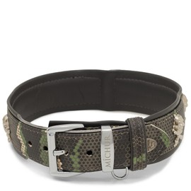 Michur Skully Camouflage Camo Leather Dog Collar Black Green Leather with Skull Studs Available in Various Sizes