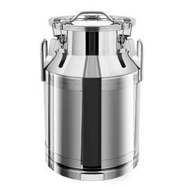 KONKENIE 30L Stainless Steel Milk Can with Lid & Handle Milk Wine Water Oil Storage Bucket Liquid Transport Barrel Rice Cereal Airtight Canister Container for Kitchen Bar Restaurant Silver (30L)