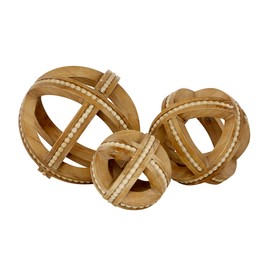 Deco 79 Wood Geometric Handmade Decorative Sculpture Beaded Home Decor Statues, Set of 3 Accent Figurines 7", 6", 4"H, Light Brown