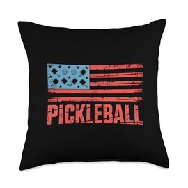 Pickleball Player USA Flag 4th of July Gift Men Women Throw Pillow
