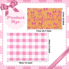 Tinideya 2 Pcs Pink Coquette Bow Door Mat Pink White Checkered Welcome Mat Watercolor Floor Rugs Bow Printed Doormat Gift for Bathroom Front Porch Entryway Home Decoration