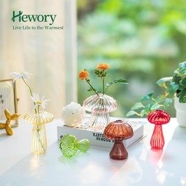 Mushroom Jars for Plants, Hewory 10pcs Colored Glass Mushroom Bud Vase for Flower, Unique Plant Propagation Stations Propagating Vases Decor, Mini Cute Hydroponic Terrarium Planter for Indoor Planters