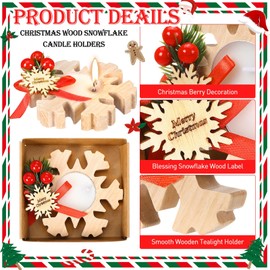 Threlaco 24 50 Pcs Christmas Wood Candle Holders Bulk Snowflake Tealight Candle Table Centerpiece Church Candle Holders Christmas Candle Favors Souvenirs for Guest Christmas Home Weeding Decor (Light)