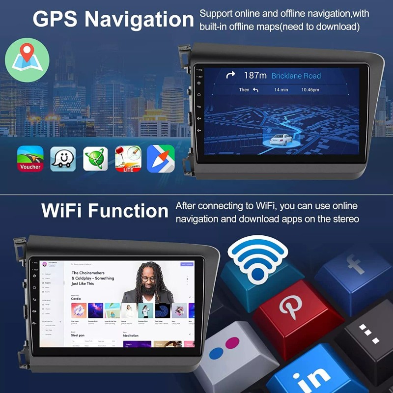 Apple Carplay For 2012-2015 Honda Civic Car Stereo Radio Android