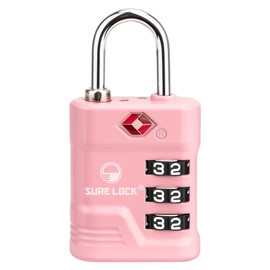 SURE LOCK TSA Locks for Luggage, TSA Approved Luggage Locks with Open Alert, TSA008 Key for High Security, Easy Read Dials, Zinc Alloy Body, Locker Lock for Suitcase, Gym, Travel(Pink 1 pk)