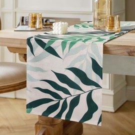 Table Runner Leaves Green Spring Summer Modern Polyester Linen Table Runner Green Mint Green Leaves Table Runner Small Table Runner for Holiday Party Picnic Kitchen 40 x 140 cm