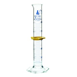Measuring Cylinder, 50ml - ASTM, Class A Tolerance ±0.25ml - Protective Collar, Hexagonal Base - Blue Graduations - Borosilicate 3.3 Glass - Eisco Labs