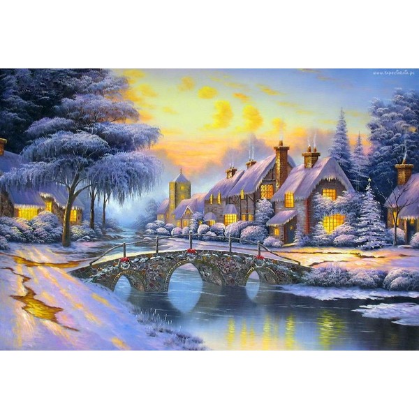WOWDECOR DIY Paint by Numbers for Adults Children Girls, Winter Snow Silver Tree Castle Cloud Christmas 40 x 50 cm Pre-Printed Canvas Oil Painting (without Frame)