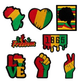 Kirako 8 Pcs Black History Iron on Patches Juneteenth 1865 African Map Fist up Freedom Love Heart Sew on Repair Embroidered Applique DIY Crafts Accessories Embroidery Gifts for Clothing Backpack Hat