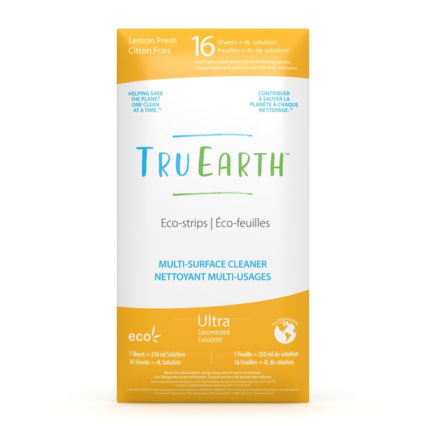 Tru Earth Multi-Surface Cleaner Eco-Strips | Plastic Jug-Free & Easy to Use | 16 Strips, Lemon Fresh