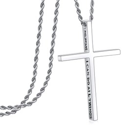 TALYKONG Cross Necklace for Women I Can Do All The Things Inspirational Necklace Gifts for Men 22 Inch Twist Chain