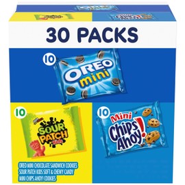 Nabisco Cookies & Candy Variety Pack, SOUR PATCH KIDS Candy, OREO Mini Cookies, and Mini CHIPS AHOY! Cookies, 30 Snack Packs