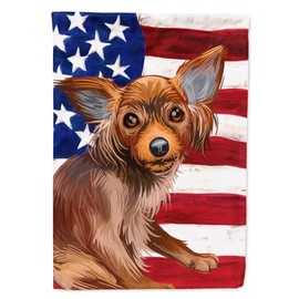 Caroline's Treasures CK6680GF Russian Toy Dog American Flag Garden Flag Mailbox Flag Decorative Yard Flag Banner Outside Patio Artwork Yard Flower Beds, Garden Size, Multicolor