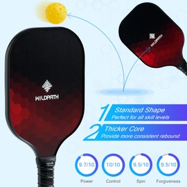 WILDPATH Pickleball Paddles Set of 2, Fiberglass Surface and Polypropylene Core, 2 Pickle Ball Rackets, 4 Pickle Balls, 2 Overgrips, and Pickleball Bag for Adults