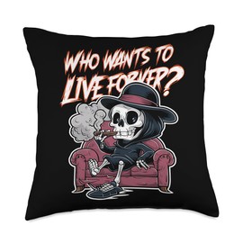 Skeleton Living Forever Funny Skeleton Afterlife Death Throw Pillow