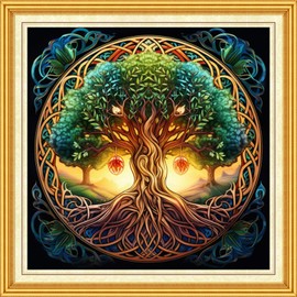 DMCVIVR Stamped Cross Stitch Kits for Beginners Adults Needlepoint Kits for Beginners Embroidery Kits for Adults Crossstitch Kit for Beginners 11CT-Magic Life Tree 18x18 inch