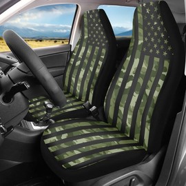 Uskorhein Military Camouflage American Flag Car Seat Covers Full Set Universal Fit,2 Pieces Front Automotive Seat Covers,Washable Vehicle Bucket Seat Cover