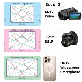 CLPA Fibonacci Diagonals Viewfinder: Credit Card-Sized Composition Grids for Video, Photography & Art in 4:3, 3:2, & 16:9