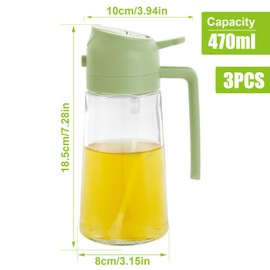 LCZNXJJY 3PCS 2 in 1 Oil Dispenser and Sprayer,16oz/470ml Glass Olive Dispenser Bottle & Oil Spray Bottle,Oil Sprayer for Cooking,Kitchen,Salad,Barbecue,Air Fryer (Green)