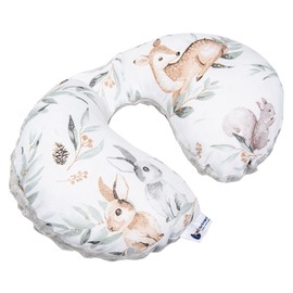 Medi Partners Neck Pillow Children's Neck Support 100% Cotton / Minky Baby Neck Pillow for Car Pushchair Car Driving Travel Sleep Neck Pillow Snooze Roll (Stag in Leaves)